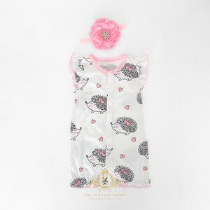 NWT Cute Girls One-piece Romper Bubble Ruffled Hedgehog & Pink Hearts 12-18M